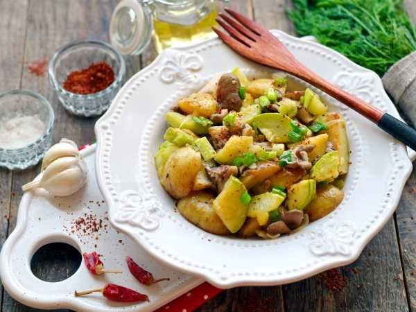 Жареная картошка с грибами и курицей